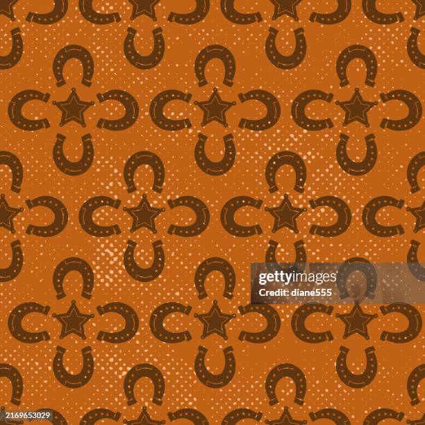 horseshoes and sheriff star seamless pattern - wild west stock illustrations