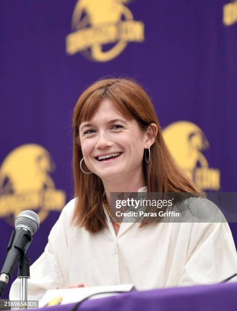 Actress Bonnie Wright speaks onstage during "Live from the Gryffindor Common Room" session during the 2024 Dragon Con at Atlanta Marriott Marquis on...
