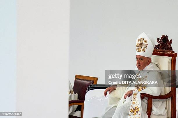 Pope Francis attends the holy mass at the Gelora Bung Karno Stadium in Jakarta on September 5, 2024.