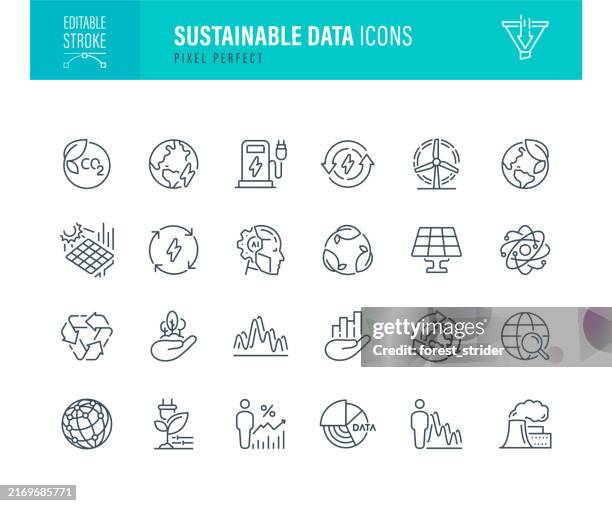 stockillustraties, clipart, cartoons en iconen met sustainable data icon set editable stroke - fossiele brandstoffen