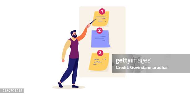 priority manage task and top prioritize entrepreneur. work note with number and scheduling checklist vector illustration concept. reminder notice and choosing report. business management multitasking - appointment reminder stock illustrations