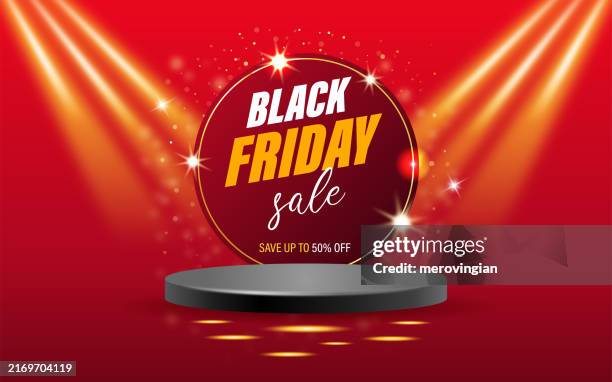 black friday sale banner with pedestal podium layout design - award celebration background stock illustrations