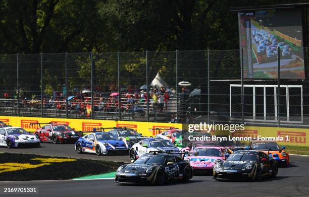 Larry ten Voorde of Netherlands and Schumacher CLRT leads Alessandro Ghiretti of France and Schumacher CLRT at the start during the Round 8 Monza...