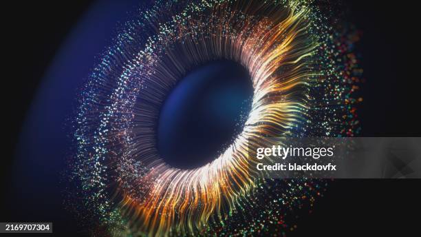 digital lines forming an eye. - globo ocular imagens e fotografias de stock