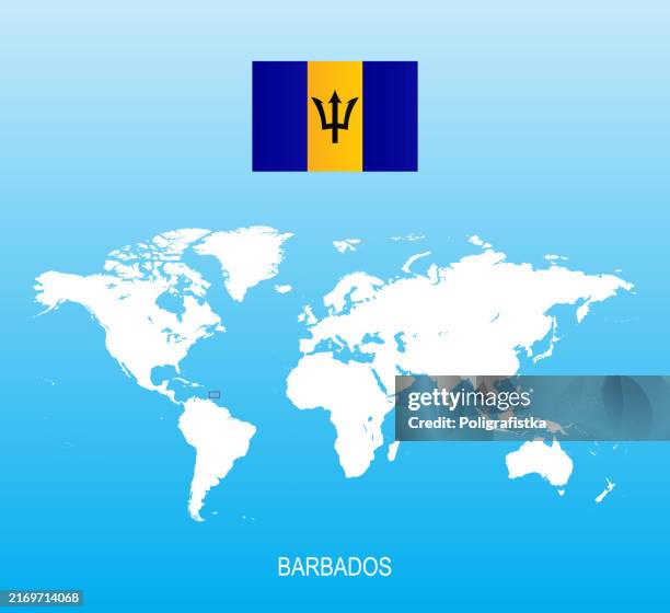 Flag Of Barbados And Location On World Map High Res Vector Graphic Flag Of Barbados And Location On World Map 