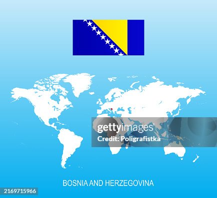 Flag of Bosnia and Herzegovina and location on world map Flag of Bosnia and Herzegovina and location on world map