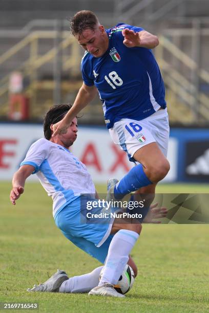 Pio Esposito during the UEFA U21 Euro 2025 Qualifier match between Italy and San Marino at the Domenico Francioni Stadium in Latina, Italy, on...