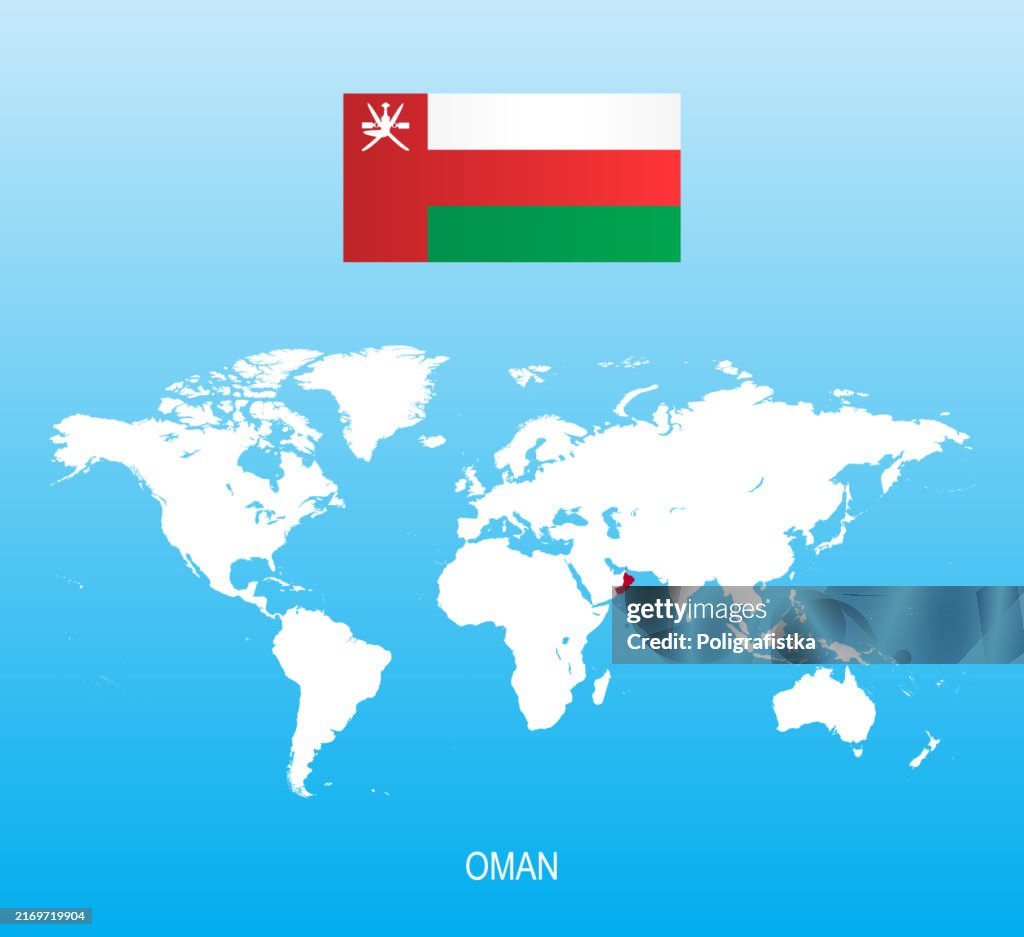 Flagge von Oman und Standort auf der Weltkarte