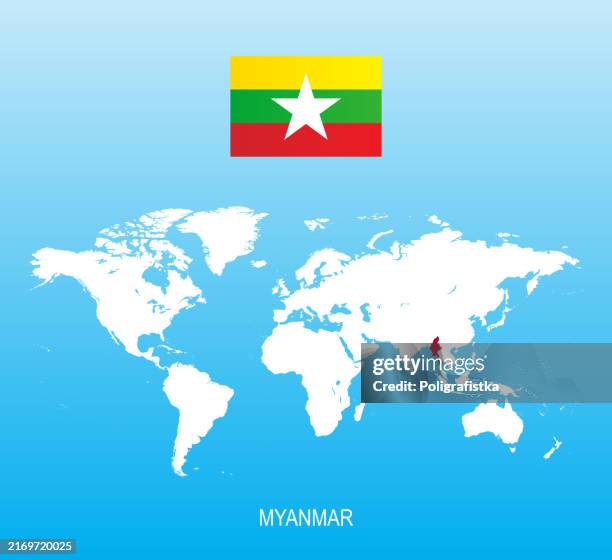 Flag Of Myanmar And Location On World Map High Res Vector Graphic Flag Of Myanmar And Location On World Map 
