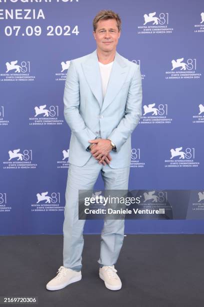 Brad Pitt attends the "Wolfs" photocall during the 81st Venice International Film Festival at Palazzo del Casino on September 01, 2024 in Venice,...