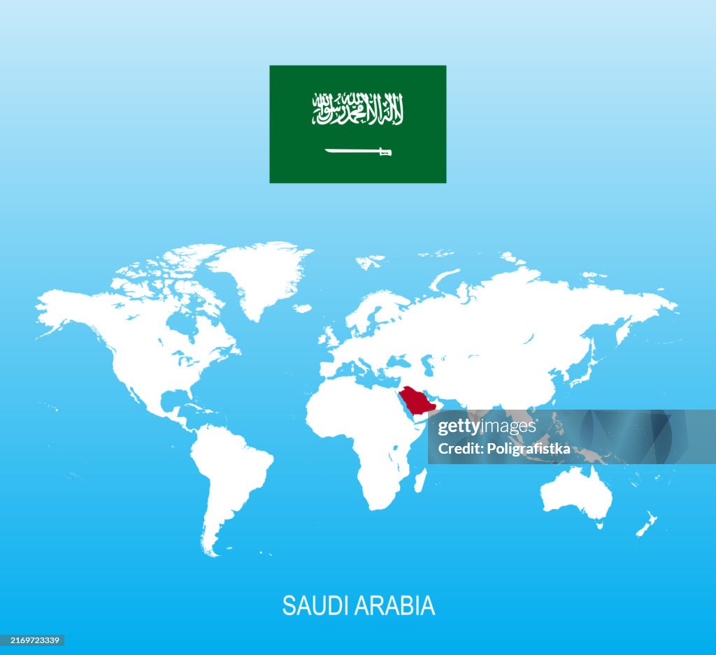 Flagge von Saudi-Arabien und Standort auf der Weltkarte