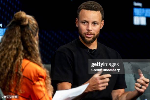 Stephen Curry, basketball player for the NBA's Golden State Warriors, speaks during the Bloomberg Power Players New York event in New York, US, on...