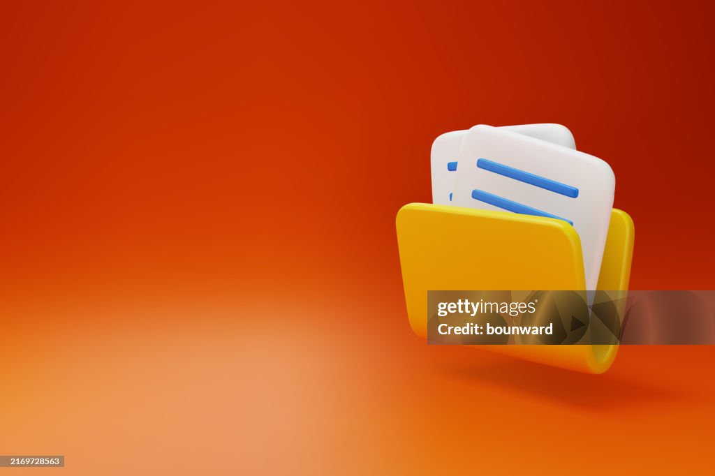 3D-Ordner mit Papierdokumenten. Vektor