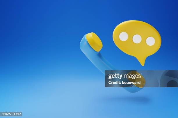 3d blue phone and speech bubble. vector - talking on landline phone stock illustrations