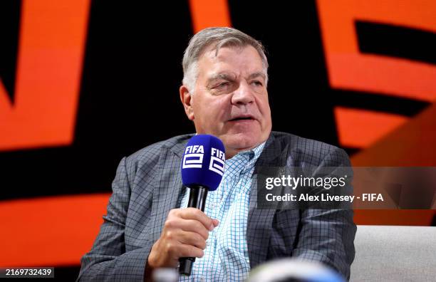Former football manager Sam Allardyce is interviewed by event host Spencer Owen on Day Four of the FIFAe World Cup™ featuring Football Manager at the...