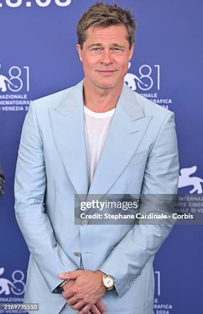 Brad Pitt attends the "Wolfs" photocall during the 81st Venice International Film Festival at Palazzo del Casino on September 01, 2024 in Venice,...