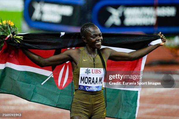 Mary Moraa of Kenya competes in the Women's 800 Metres during the Weltklasse Zurich as part of Wanda Diamond League on September 5, 2024 in Zurich,...