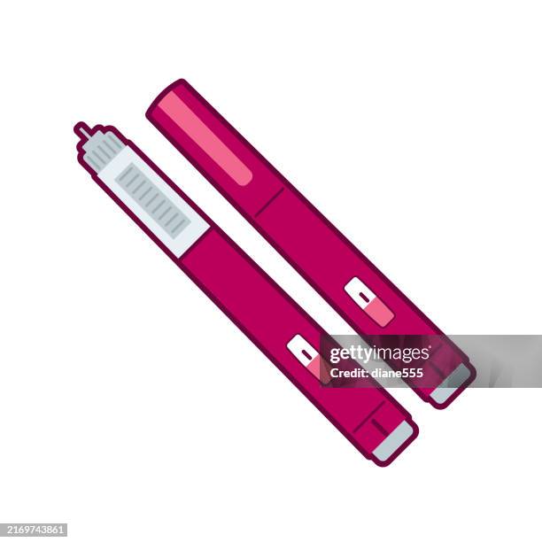 weight loss icons. semaglutide injection concept on a transparent base - injection pen stock illustrations