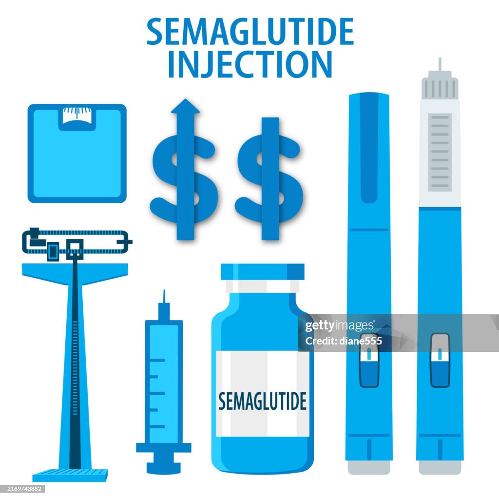 Weight Loss Icons. Semaglutide Injection Concept On A Transparent base