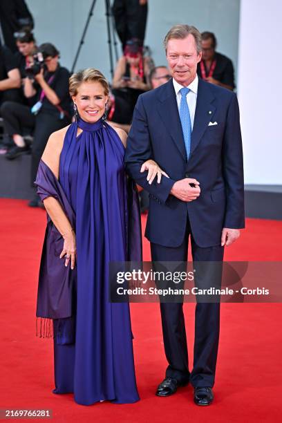 Maria Teresa Mestre and Henri Duke of Luxembourg attend the "I'm Still Here" red carpet during the 81st Venice International Film Festival on...