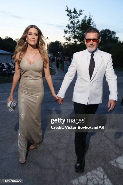 Nicole Kimpel and honoree Antonio Banderas attend the amfAR Gala Venezia 2024 presented by Red Sea International Film Festival and World Gold Council...