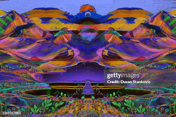 stockillustraties, clipart, cartoons en iconen met where is this magical land? - psychedelisch