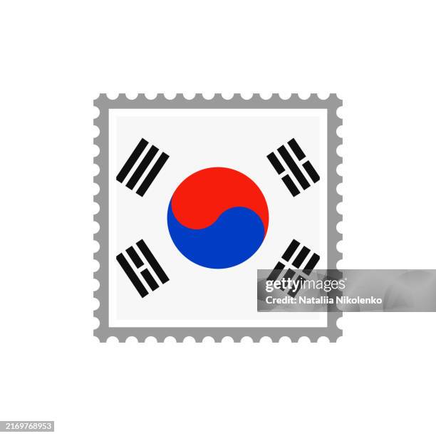south korea - flag postage stamp flat icon. - seoul stock illustrations