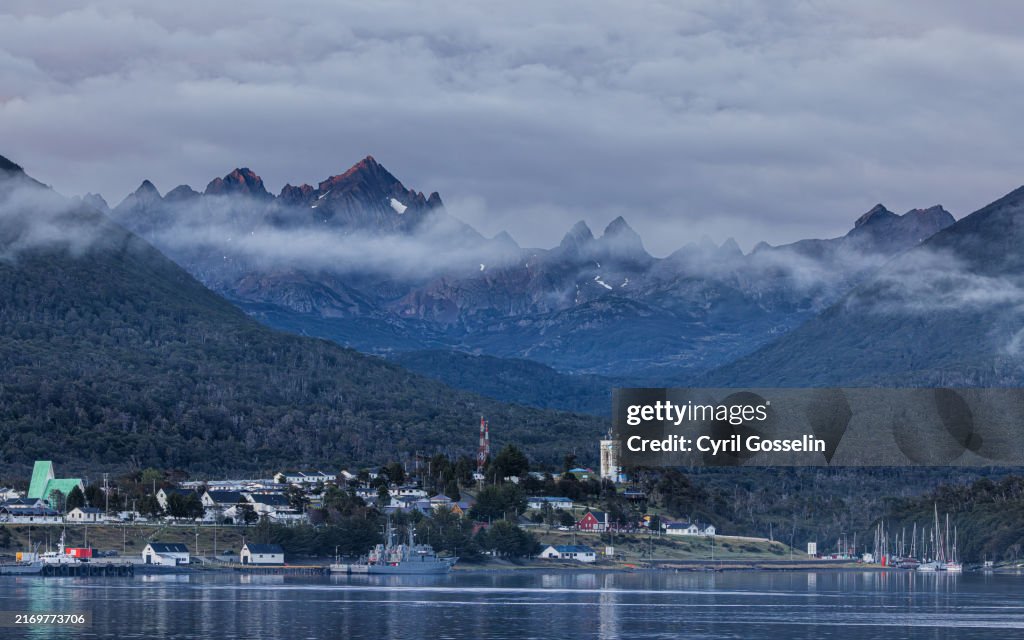 Puerto Williams harbor during blue hour. Puerto Williams, Magallanes y la Antártica Chilena, Chile