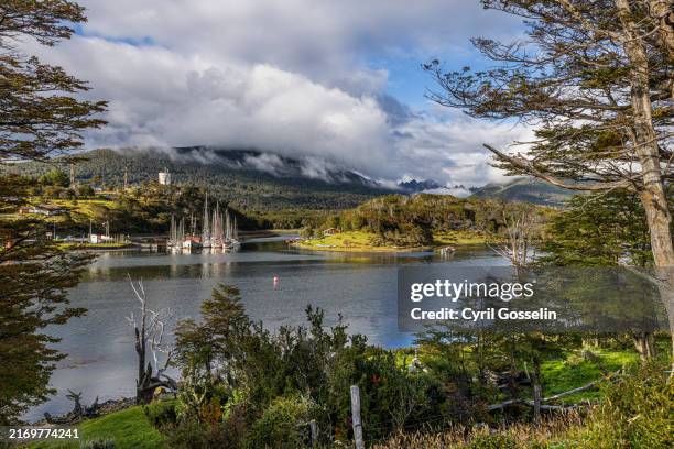 muelle guardián brito bay. puerto williams, magallanes y la antártica chilena, chile. - tierra del fuego province chile stock pictures, royalty-free photos & images