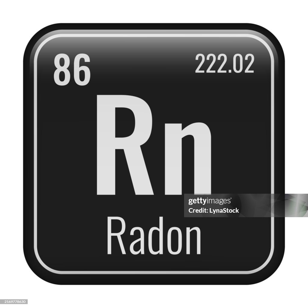 Radon symbol. Chemical element of the periodic table. Vector illustration isolated on white background. Glass sign.