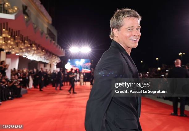 Brad Pitt attends the "Wolfs" red carpet during the 81st Venice International Film Festival on September 01, 2024 in Venice, Italy.