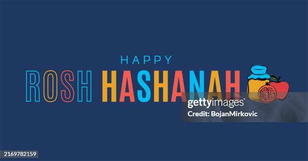 ilustraciones, imágenes clip art, dibujos animados e iconos de stock de tarjeta de letras coloridas de rosh hashaná, año nuevo judío. vector - rosh hashaná