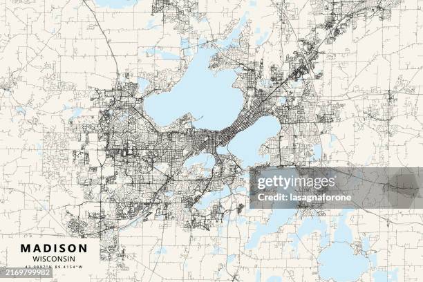 madison, wisconsin, usa vector map - wisconsin state capitol stock illustrations