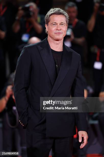 Brad Pitt attends the "Wolfs" red carpet during the 81st Venice International Film Festival on September 01, 2024 in Venice, Italy.