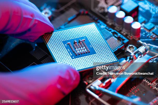 the close up image of the cpu and motherboard - memory chip stock pictures, royalty-free photos & images