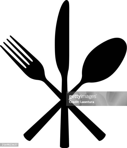 ilustraciones, imágenes clip art, dibujos animados e iconos de stock de silueta de cubiertos - tenedor