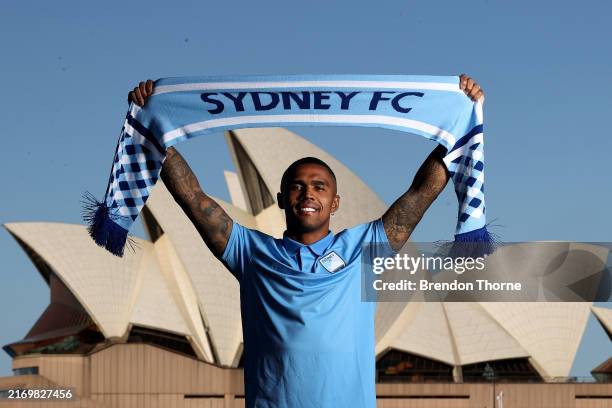 New Sydney FC signing Douglas Costa poses for a portrait during a Sydney FC A-League Media Opportunity at Hickson Road Reserve on September 02, 2024...