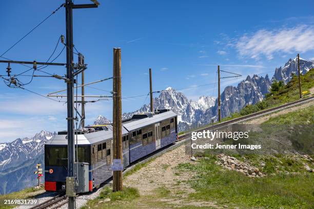 the tramway mont blanc high up in the french alps, - mont blanc stock pictures, royalty-free photos & images