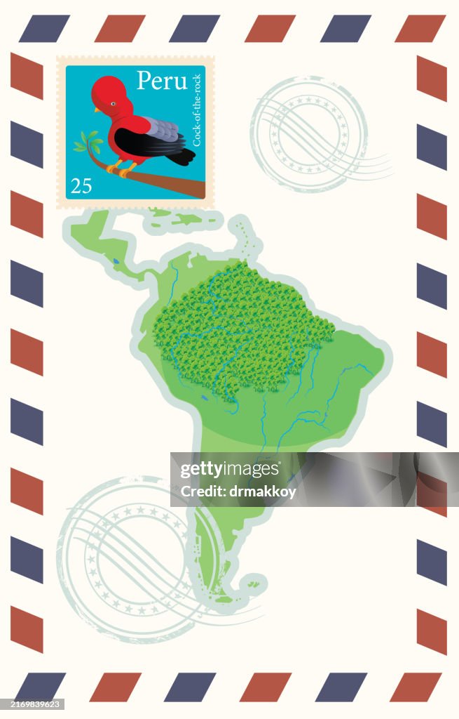South America Map and
Clock of the Rock Stamps Envelope