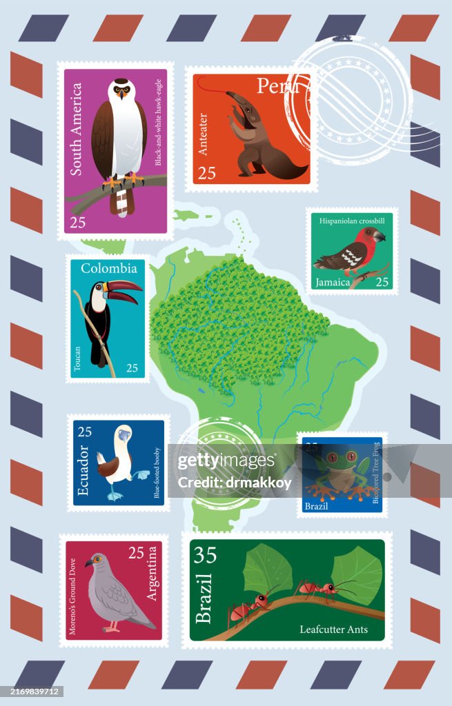 South America Map and Animal Stamps Envelope