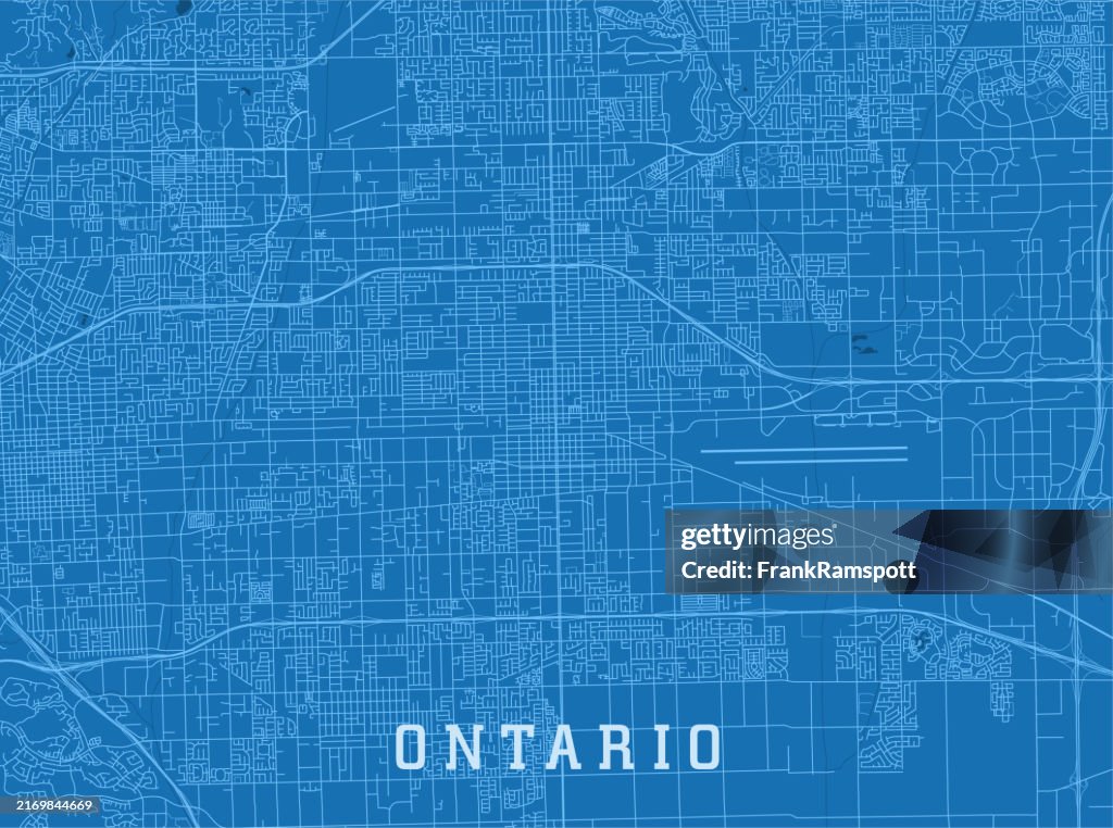 Ontario CA City Vector Road Map Blue Horizontal
