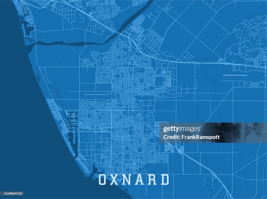 Oxnard CA Stadt Vektor Straßenkarte Blau Horizontal