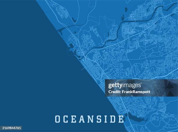 oceanside ca city vektor straßenkarte blau horizontal - san diego county map stock-grafiken, -clipart, -cartoons und -symbole
