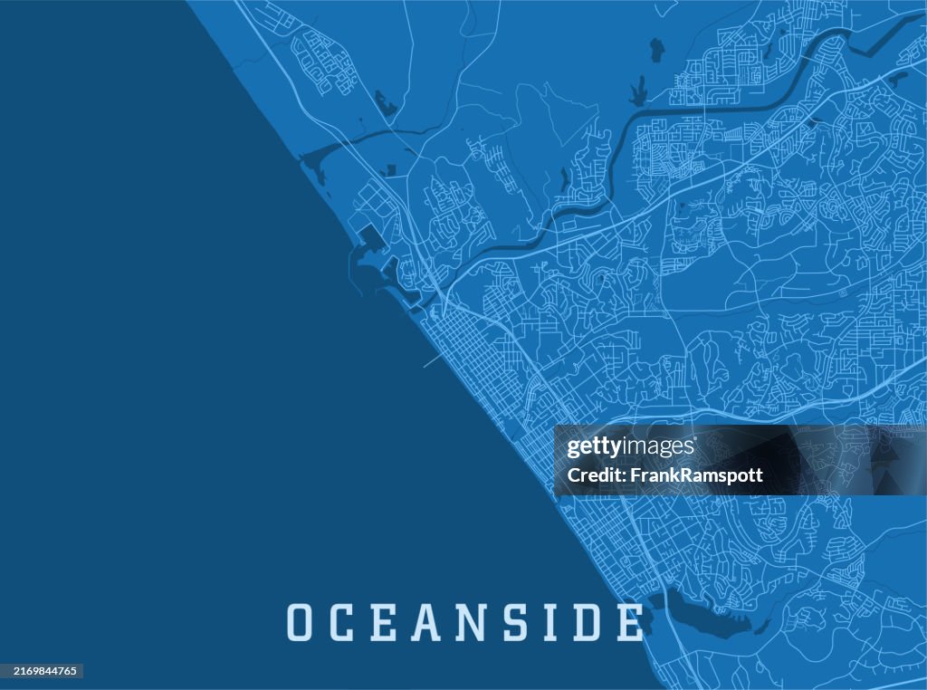 Oceanside CA City Vector Road Map Blue Horizontal