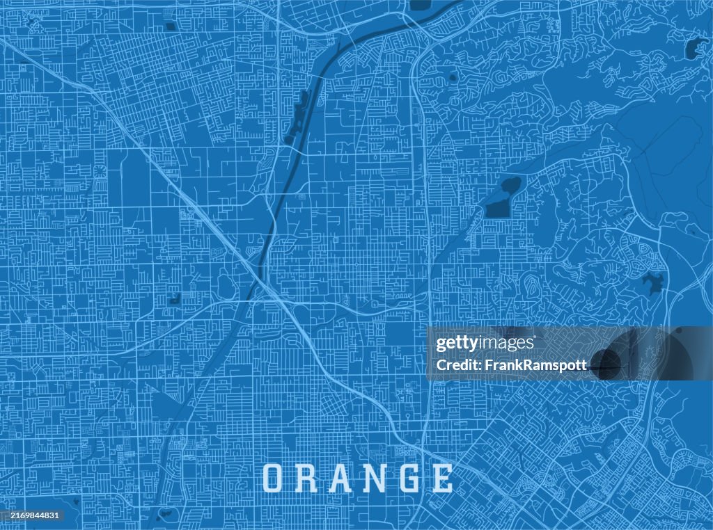 Orange CA City Vektor Straßenkarte Blau Horizontal