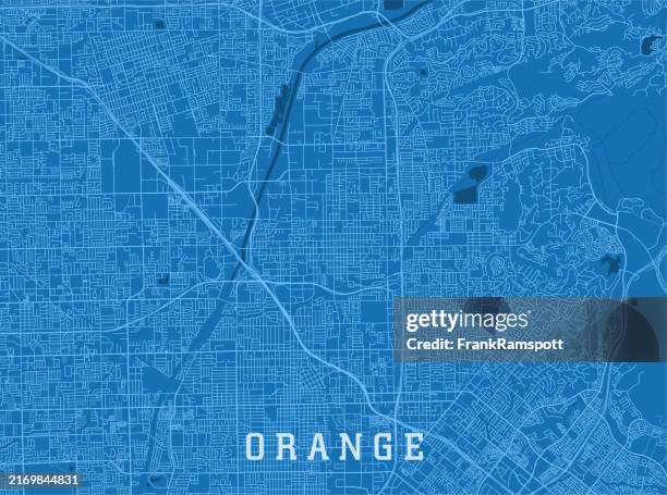 stockillustraties, clipart, cartoons en iconen met orange ca city vector road map blue horizontal - anaheim californië