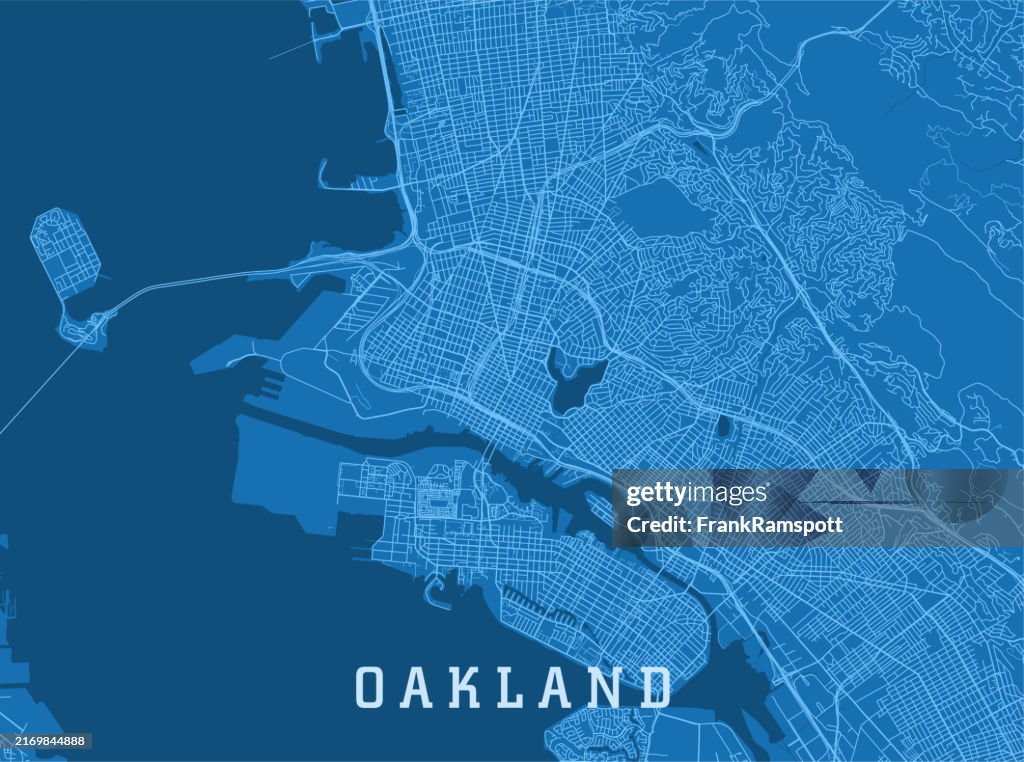 Oakland CA City Vector Road Map Blue Horizontal