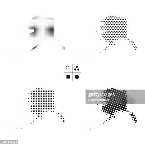alaska maps of dots - 4 different halftone styles - anchorage alaska stock illustrations