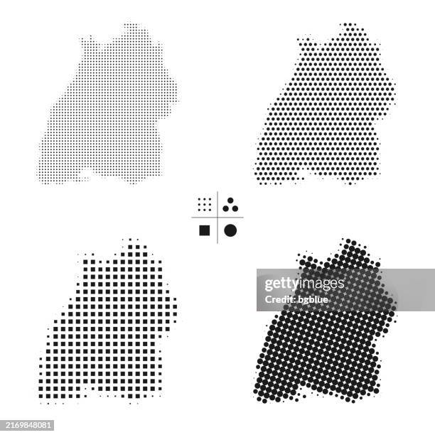 ilustraciones, imágenes clip art, dibujos animados e iconos de stock de mapas de puntos de baden-württemberg - 4 estilos de semitonos diferentes - baden wurttemberg