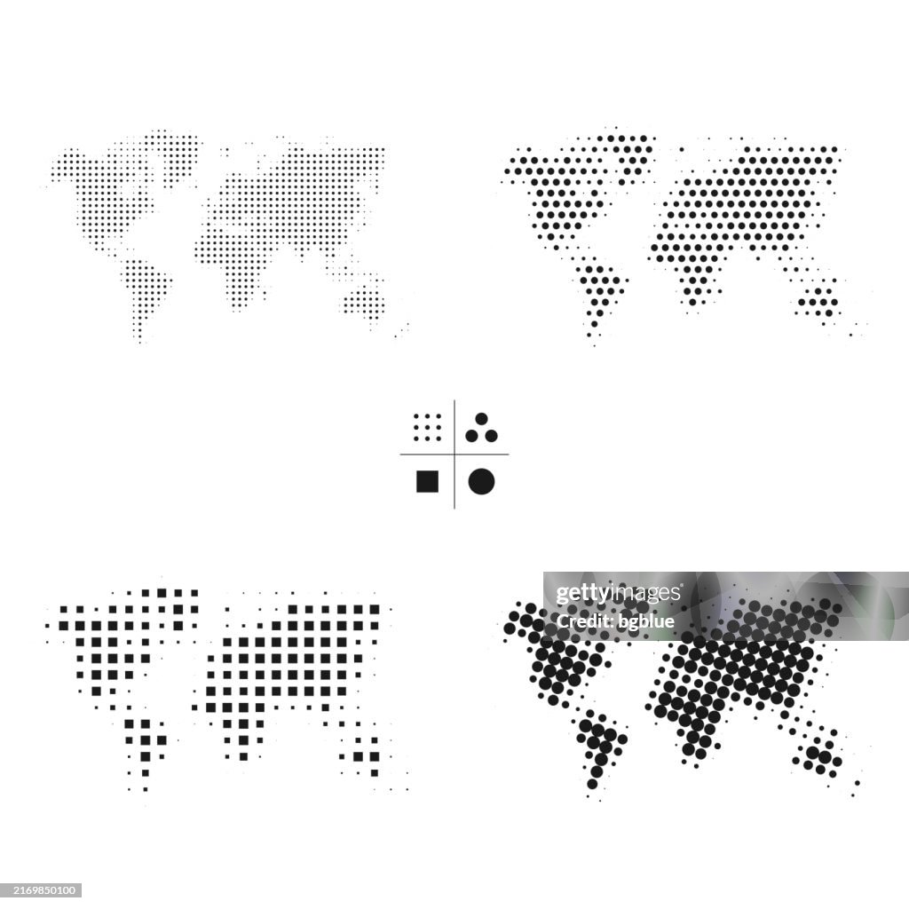 Two Dots Map World Maps Of Dots 4 Different Halftone Styles High-Res Vector Graphic ...